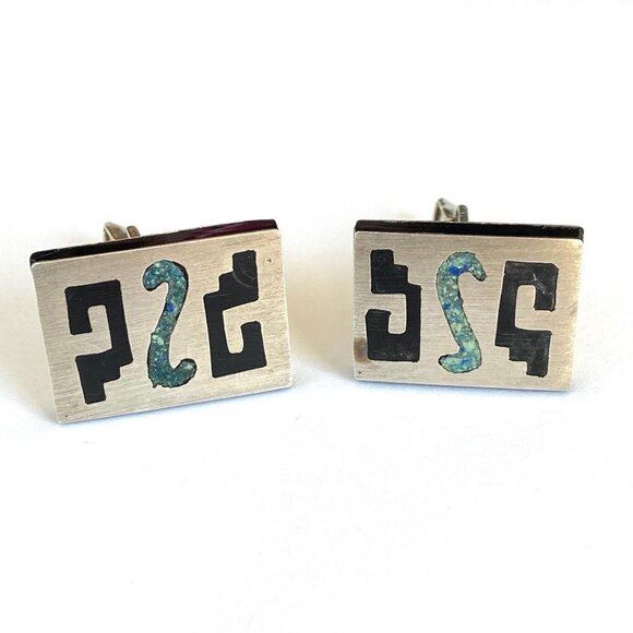 VTG Taxco Mexico Sterling 925 Onyx Cuff links AAB - Picture 1 of 16